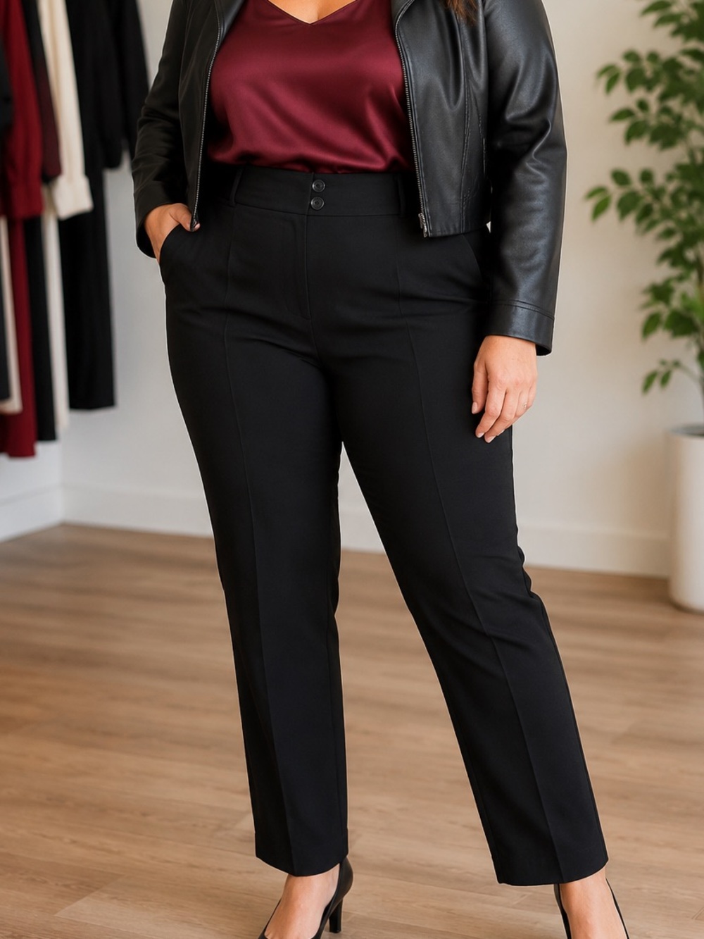 Lane Bryant Black Women's Trousers with Double Button Waist